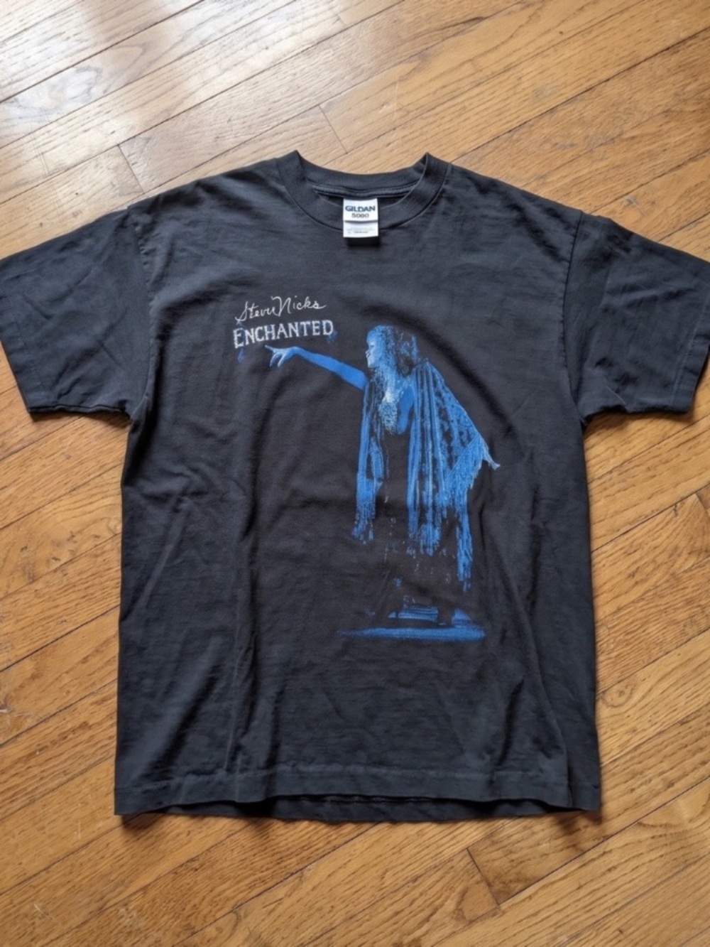 Gildan Black Graphic Short Sleeve Tee with Blue Stage Print